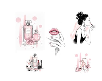 Fashion Wall Art Set of 5 • Fashion clipart • Printable Illustrations