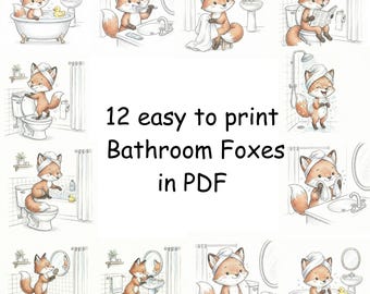 12 Bathroom Fox Art Prints | Fox Clipart Bundle (PDF)