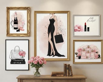 Fashion Wall Art Set of 5 • Fashion clipart • Printable Illustrations