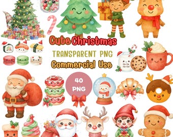 Christmas Clipart Bundle: Santa, Elf, Reindeer (40 PNG) Commercial Use