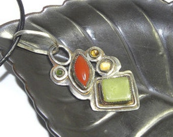 Abstract Art Pendant of Sterling and Semiprecious Stones P105