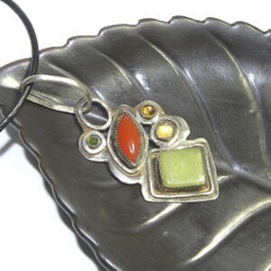 Abstract Art Pendant of Sterling and Semiprecious Stones P105 image 1