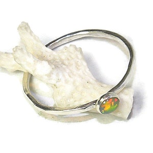 Dainty Ethiopian Opal Stacking Sterling Silver Ring Kaleidoscope Colors R161