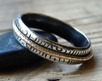 Spinner Ring, Tribal Design Spinning Meditation Ring, Fidget Ring in Sterling and Gold R170