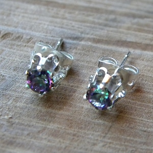 Alexandrite Mystic Topaz Stud Earrings in Sterling Silver Setting, Alexandrite Studs E143