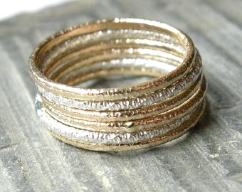 Sun and Moon Rings, Gold and Silver Rings, Celestial Sterling Silver and 14K Gold Filled Two Tone Stacking Ring Set R173