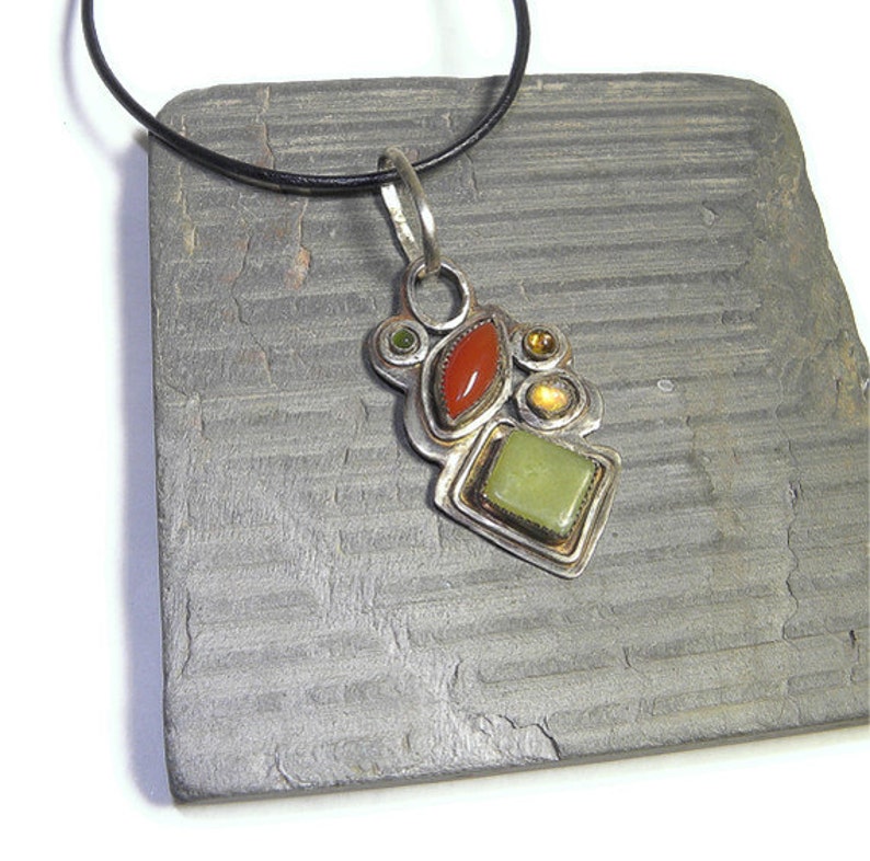 Abstract Art Pendant of Sterling and Semiprecious Stones P105 image 4