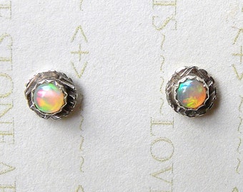 Natural Ethiopian Opals in a Textured Sterling Post, Opal Stud Earrings, Fire Opal, AAA+ 4mm E137