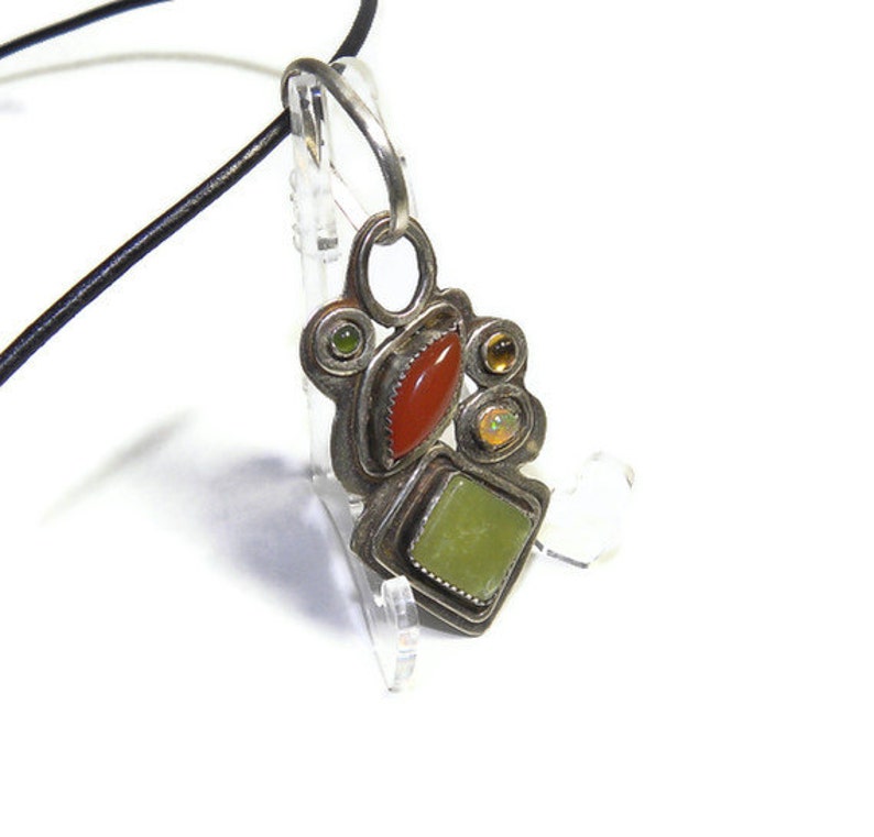 Abstract Art Pendant of Sterling and Semiprecious Stones P105 image 5