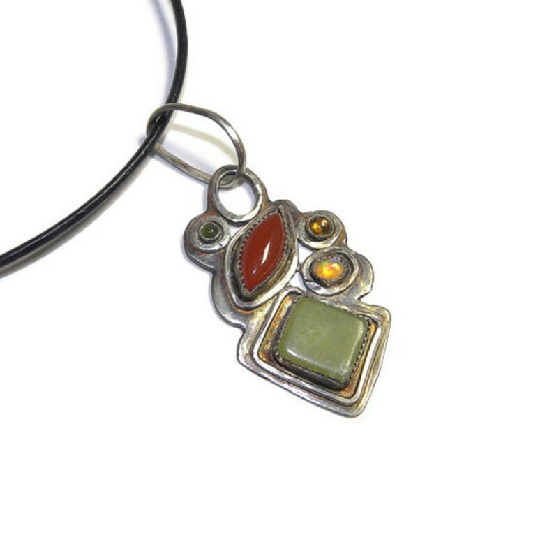 Abstract Art Pendant of Sterling and Semiprecious Stones P105 image 2