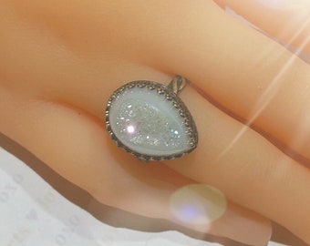 Druzy Filigree Teardrop Ring in Sterling & Angel Aura or Peacock Drusy R129