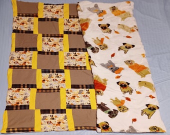 Handmade Flannel & Minky Autumn Dogs Baby or Lap Blanket