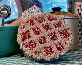 Crochet Beaded Cherry Pie Decor