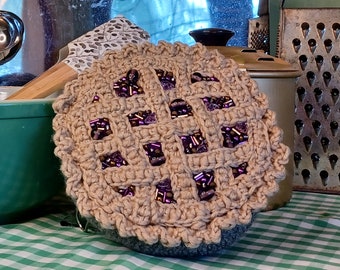 Crochet Beaded Purple Berry Pie Decor