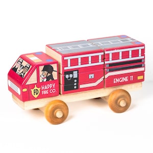 Wooden Fire Truck Puzzle Toy – Classic Red Engine, Non-Toxic Ink, Made Canada | Printed in the US