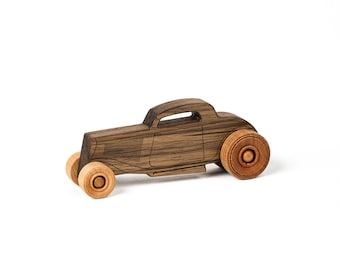 Personalized Mahogany Hot Rod Toy | 1950s Etched Wood Car (6" Long) - Personalize It!