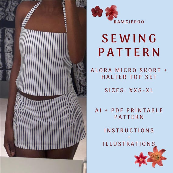 Halter Top and Micro Skort Sewing Pattern | Sizes XXS–XL | Two-Piece Set |
