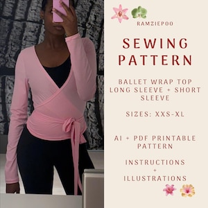 Patrón de costura para top de ballet cruzado / Traje básico de pilates / Tallas XXS-XL / Apto para principiantes