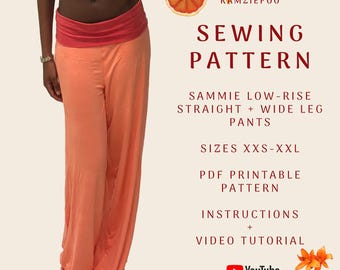 Low Rise Fold-over Wide Leg Pants | Sizes XXS–XXL | A0 + A4 PDF | Beginner