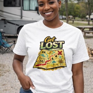 Get Lost Map Shirt, Vintage Adventure T-Shirt, Travel Graphic Tee, Retro Road Trip Shirt, Route 66 Map Design
