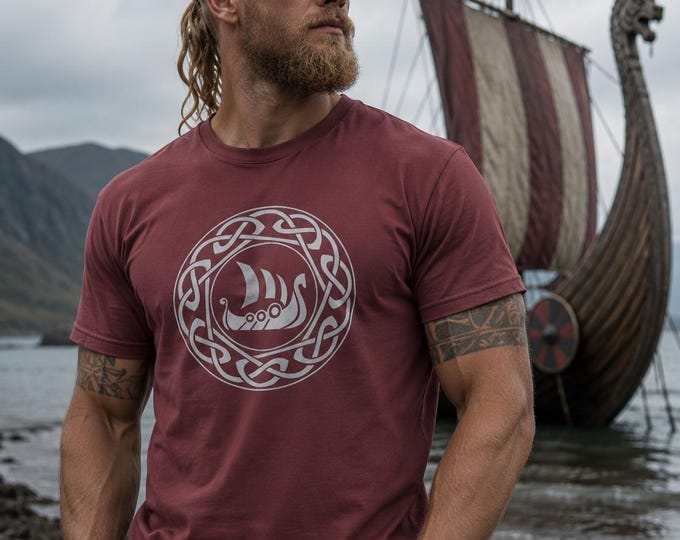 Featured listing image: Viking Longship Shirt, Norse Viking Ship, Celtic Knot Mythology Tee