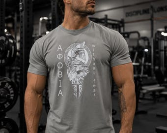 Spartan Warrior Shirt, Aφοβία Fearless Greek Helmet, Ancient Greek Courage