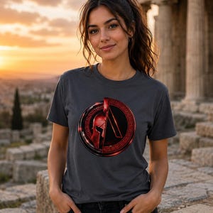 Camiseta gráfica con escudo Lambda espartano / Emblema de meandro del guerrero griego antiguo