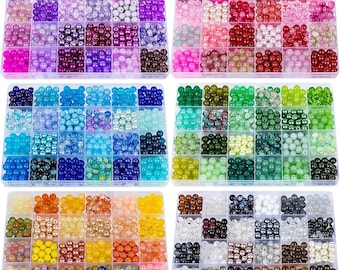3600PCS 8mm Glass Beads for Jewelry Making – 6 Box Kit with 144 Assorted Dreamy Colors, Crystal Beads for DIY Crafts & Friendship Bracelets