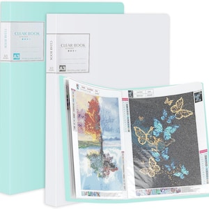 2-Pack A3 Diamond Painting Storage Book, 60 Artwork Capacity Portfolio Folder, 30 Pockets Art Storage Album,Waterproof Diamond Art Organizer
