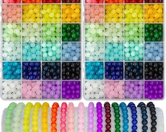 1200PCS 8mm Glass Beads for Jewelry Making – 24 Vibrant Colors, 2-Box Crystal Bead Kit for Bracelets & Crafts – Perfect for Beginners