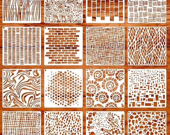 16Pcs Geometric Stencils Set, Reusable Abstract Painting Templates, Layering Craft Stencils for Wood Wall Furniture DIY Art & Decor