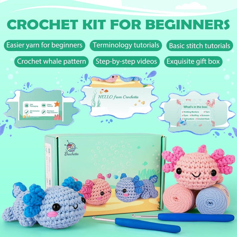 Beginner Crochet Kit, Axolotl Amigurumi, DIY Craft Project (video ...