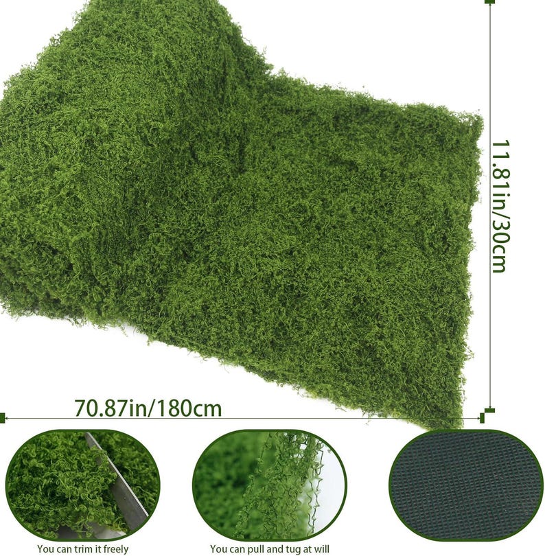 Fake Moss Rug Roll 12x71in Artificial Moss Mat Dark Green Faux Grass Blanket for Planters DIY Fairy Garden Decor Wedding Table Runner image 2