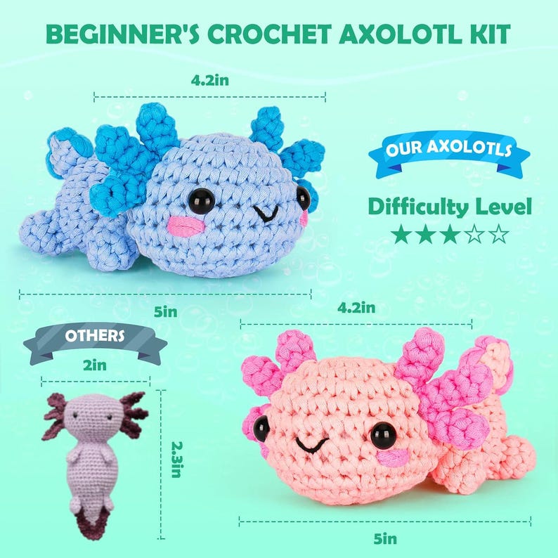 Beginner Crochet Kit, Axolotl Amigurumi, DIY Craft Project (video ...