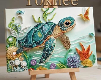 Sea Turtle Diamond Art Kit for Adults, 5D Special Shape Diamond Painting, Beginner DIY Crystal Rhinestone Craft, Ocean Animal Wall