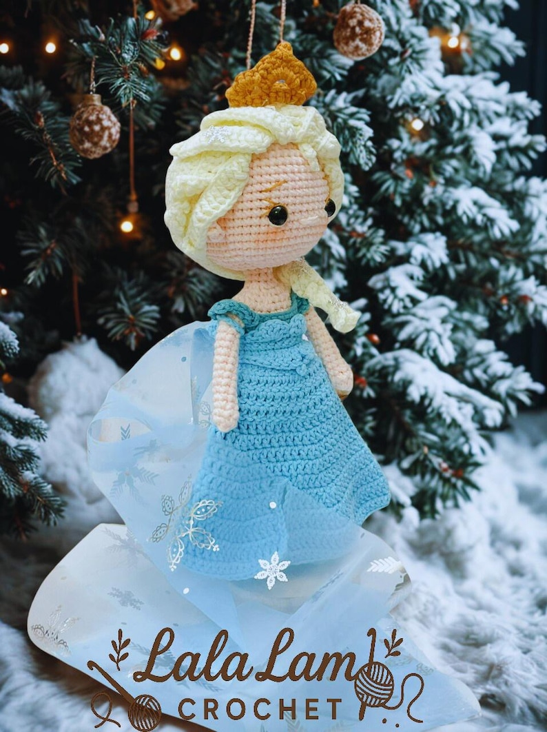 Virkad prinsess Elsa docka: Handgjord Amigurumi Frost Queen bild 4
