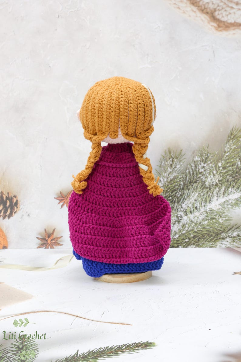 Muñeca de ganchillo de la princesa Anna: Amigurumi hecho a mano, regalo para fans de Frozen imagen 7