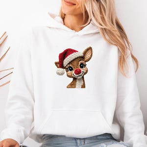 Santa Reindeer Hoodie, Xmas Reindeer Jumper, Xmas Girl Pullover, Little Reindeer Top, Retro Christmas Jumper, Christmas Gift Hoodie