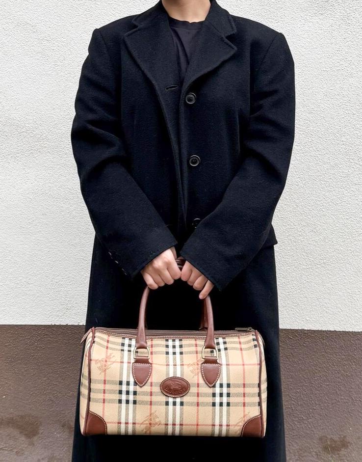 バッグ Vtg Burberrys Boston Bag Black Leather Burberry Leather Boston Bag Black