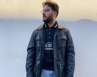Vintage oversized leather jacket, trapper jacket, biker jacket, black leather jacket, trapper jacket, jacket, vintage, leather coat, oversized jacket