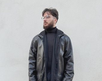 Vintage Oversize Lederjacke, Bikerjacke,Schwarze Leder Jacke,leather Jacket, Jacke,Vintage,Leder Mantel,Oversize Jacke,Schwarze Bikerjacke