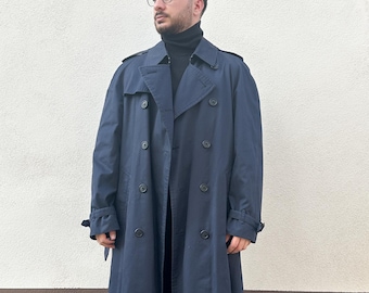 90s BURBERRY trench coat navy イギリス製 Vintage 90s Burberry Belted Trench Coat Large – Freshmans Archive