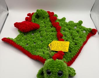 Green Crochet Dragon Cuddle Plushie Toy, Dragon Comforter, Chenille Yarn Snuggle Toy, Handmade Familiar Fantasy Creature, Wearable Dragon