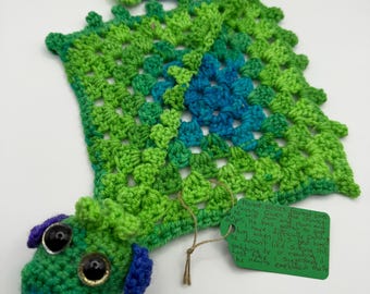 Green Crochet Dragon Cuddle Plushie Toy, Dragon Comforter, Chenille Yarn Snuggle Toy, Handmade Familiar Fantasy Creature, Wearable Dragon