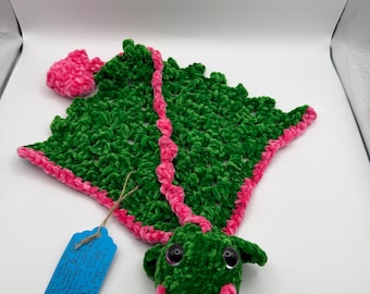 Green Crochet Dragon Cuddle Plushie Toy, Dragon Comforter, Chenille Yarn Snuggle Toy, Handmade Familiar Fantasy Creature, Wearable Dragon