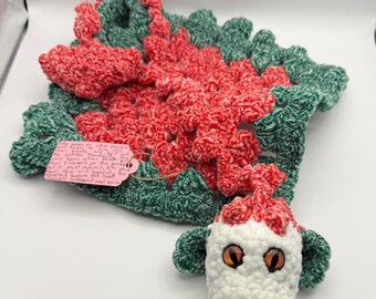 Christmas Crochet Dragon Cuddle Plushy Toy, Dragon Comforter, Chenille Yarn Snuggle Toy, Handmade Familiar Fantasy Creature, Wearable Dragon