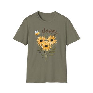 Bee Happy Floral T-Shirt: Unisex Softstyle Cotton Tee