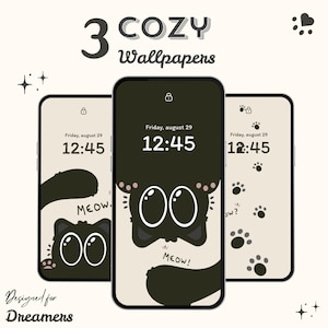 3 Cozy Black Cat Phone Wallpapers | 1440×3120 px HD | Cute Aesthetic Background | iPhone & Android | Instant Digital Download
