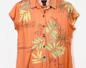 Harley Davidson Motorcycles Tori Richard 90s Womens Hawaiian