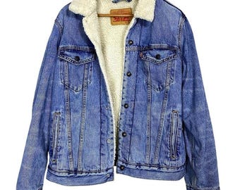 90s Levis Mens Jean Jacket Sz Medium Classic Trucker Sherpa Lined Streetwear Vtg